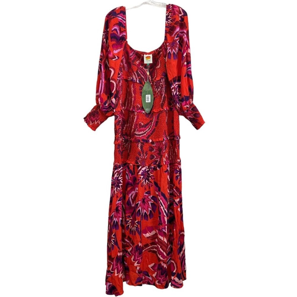FARM Rio Orange Red Pink Printed Maxi Dress - Picture 5 of 16